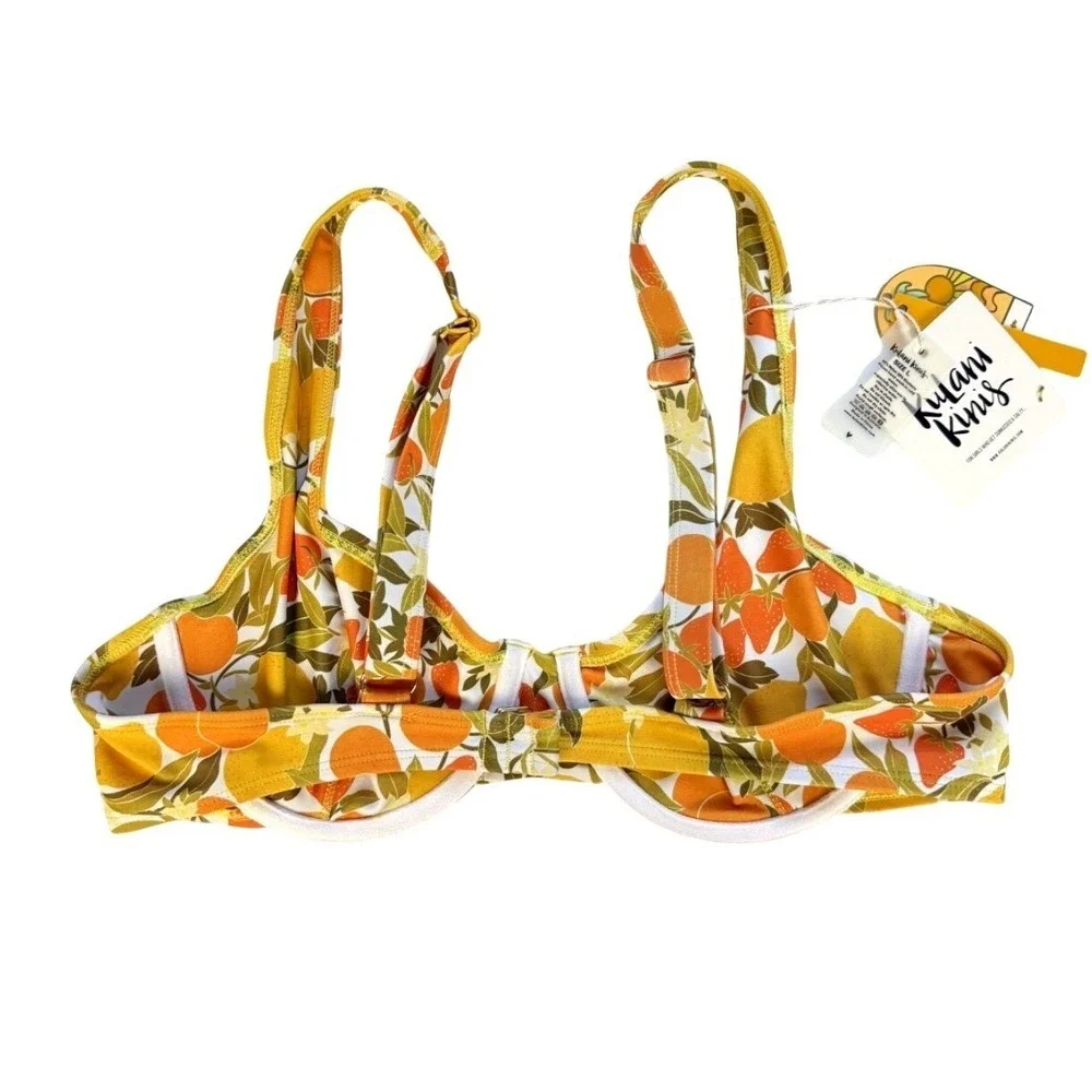 NWT Kulani Kinis Underwire Bikini Top Citrus Yellow Lemon Swim Set Size L